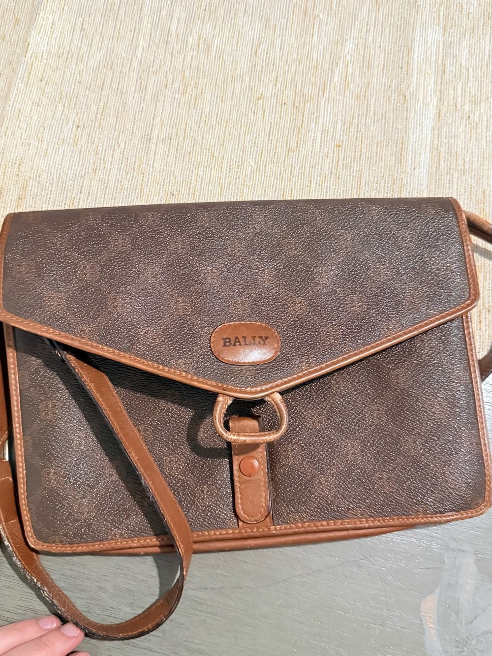 Bally Dark Brown Leather Messenger Bag with Light Brown Trim